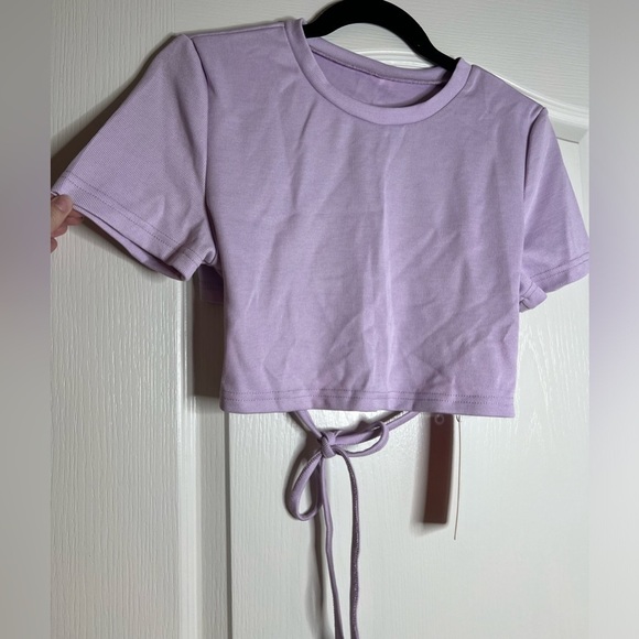 Romwe Lavender Purple Tie Back Crop Tee Large - Picture 6 of 10